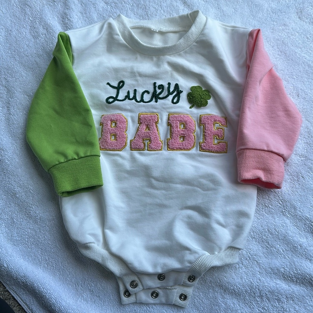 Lucky Babe Baby Onesie with Colorful Sleeves